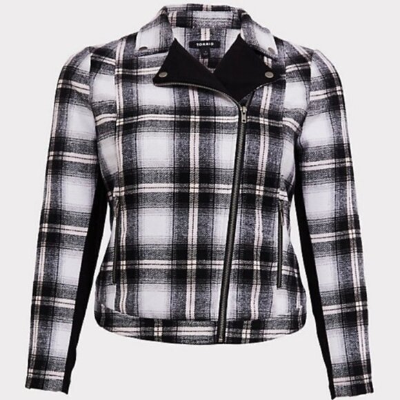 Torrid White & Black Plaid Flannel Moto Jacket NWT - Picture 5 of 11